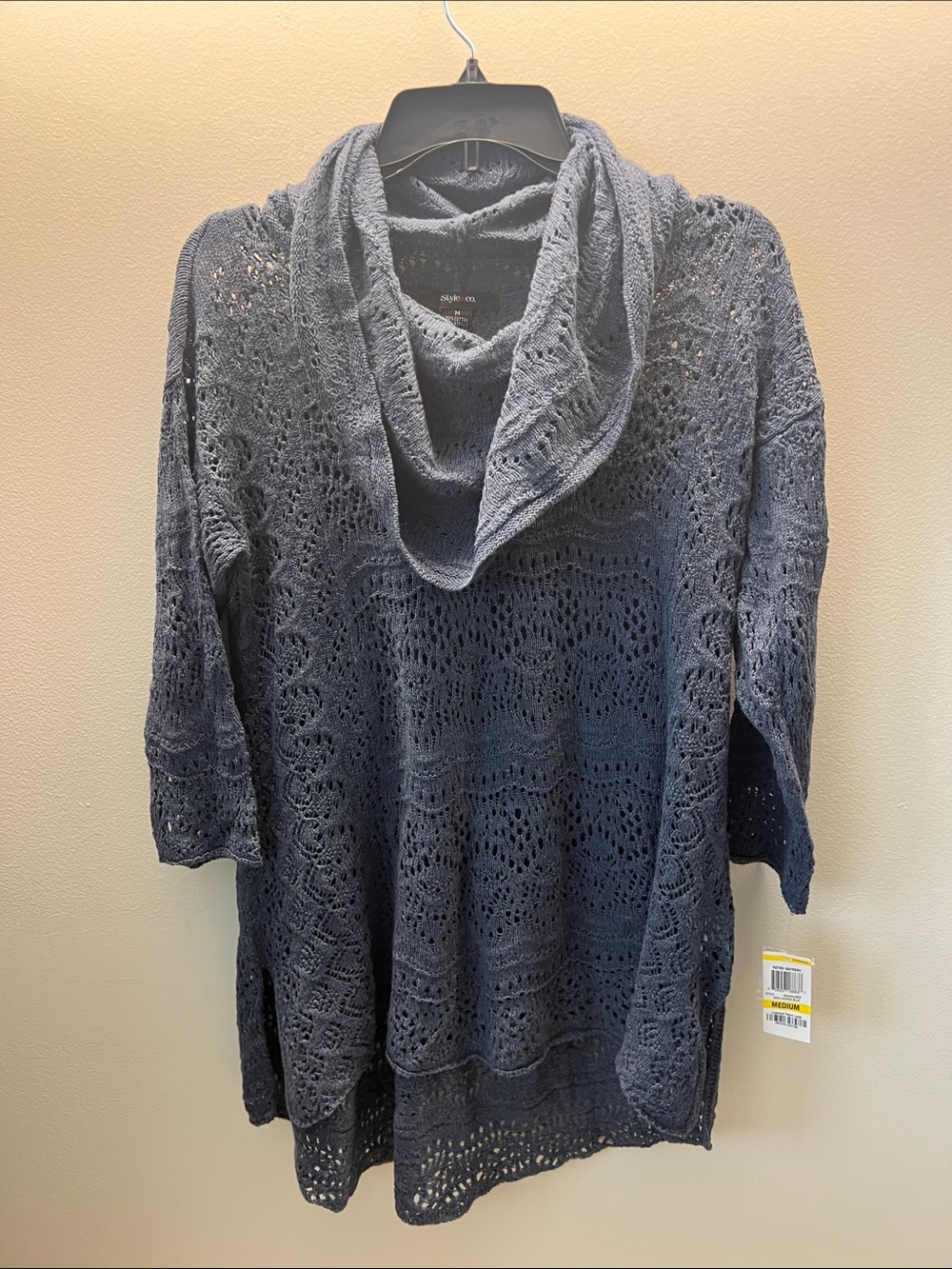 Style &Co Cowl Neck Open Knit Women's Sweater - Navy size Medium NWT